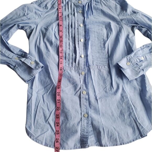 J Crew Top Blue Button Down Oxford Tuxedo Small - Picture 7 of 10